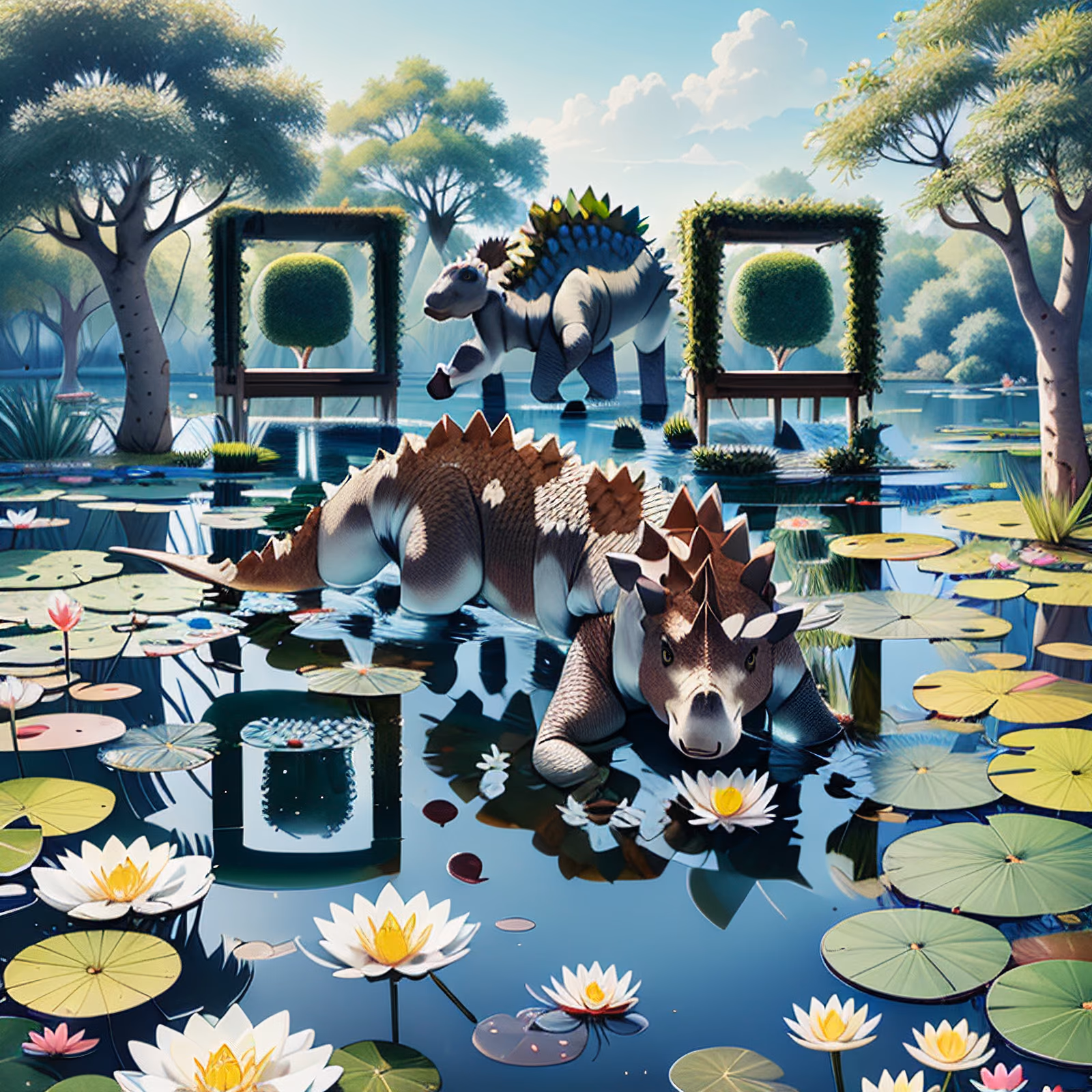 剑龙与睡莲池插画二维码艺术,适用于海报 — 图片 1