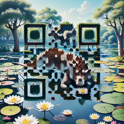 Stegosaurus Lily Pond Illustration QR Code for Posters