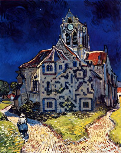Village Church Oil Painting QR Code Art