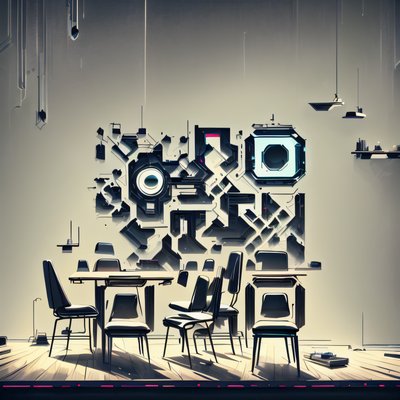 Киберпанк-интерьер со стульями: цифровой QR-код