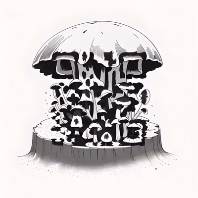 蘑菇树桩墨线纹身二维码设计,适用于临时纹身 — 图片 1