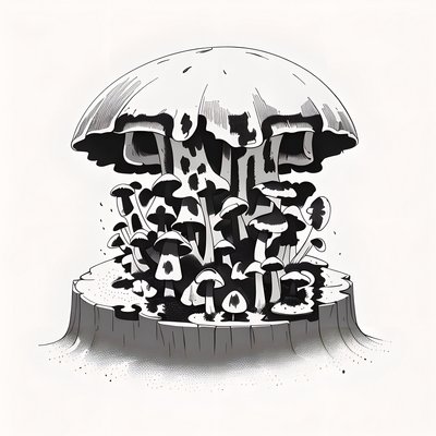 Пень с грибами в стиле чернильной татуировки: QR-код для временных тату