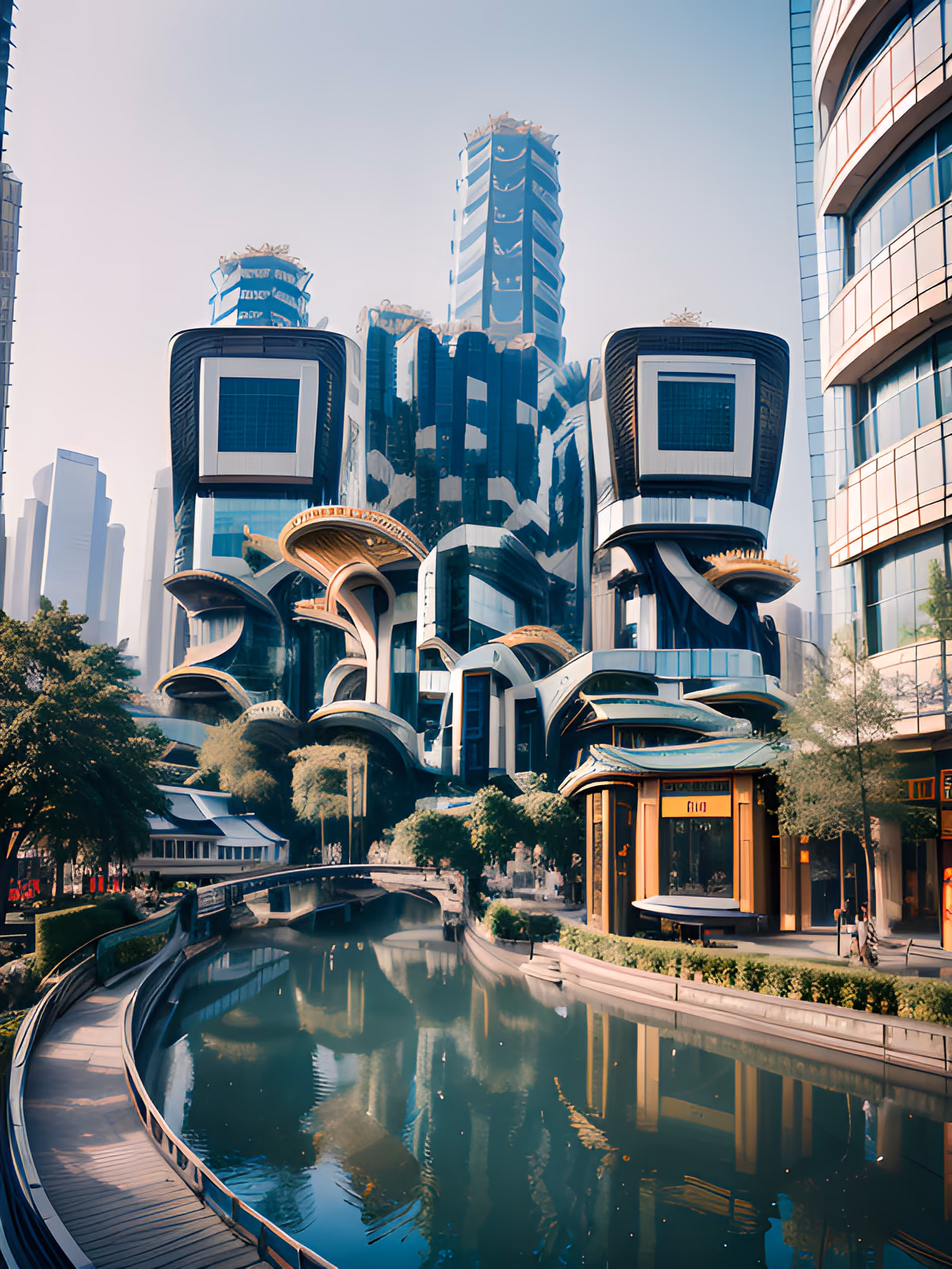 Futuristic Glass Towers City Photo QR Code for Posters — image 1