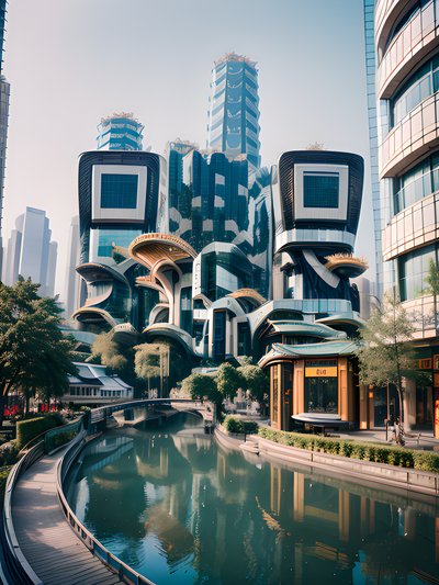 Futuristic Glass Towers City Photo QR Code for Posters