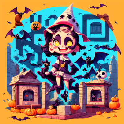 QR-код с мультяшной девочкой-ведьмой на Хэллоуин для постеров — изображение 1