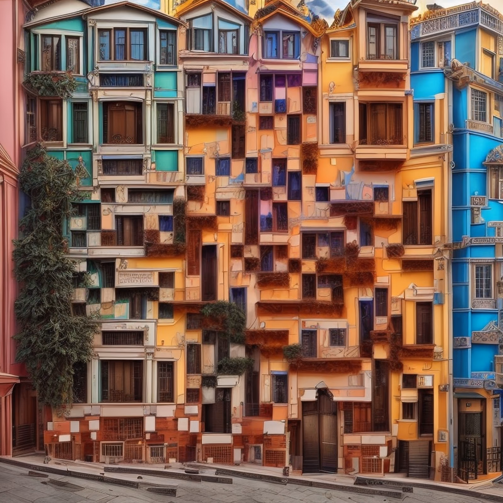 Colorful Townhouse Facade Art Nouveau QR Code Art — image 1