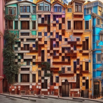 Colorful Townhouse Facade Art Nouveau QR Code Art