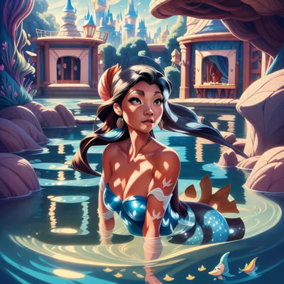 Mermaid in Castle Pool Cartoon QR Code Art — image 1