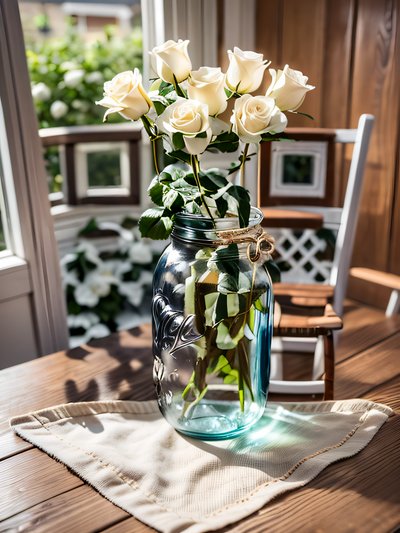 White Roses Mason Jar Photo QR Code Art
