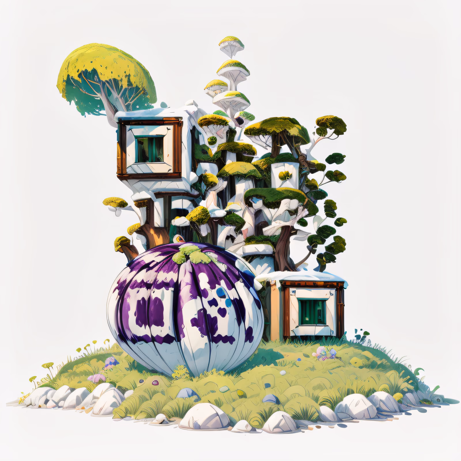 Домик в мшистых грибах, игровая графика: QR-код для наклеек — изображение 1