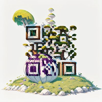 Mossy Mushroom House Game Art QR Code for Stickers