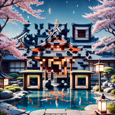 Japanese Temple Koi Pond Painting QR Code Art — image 1
