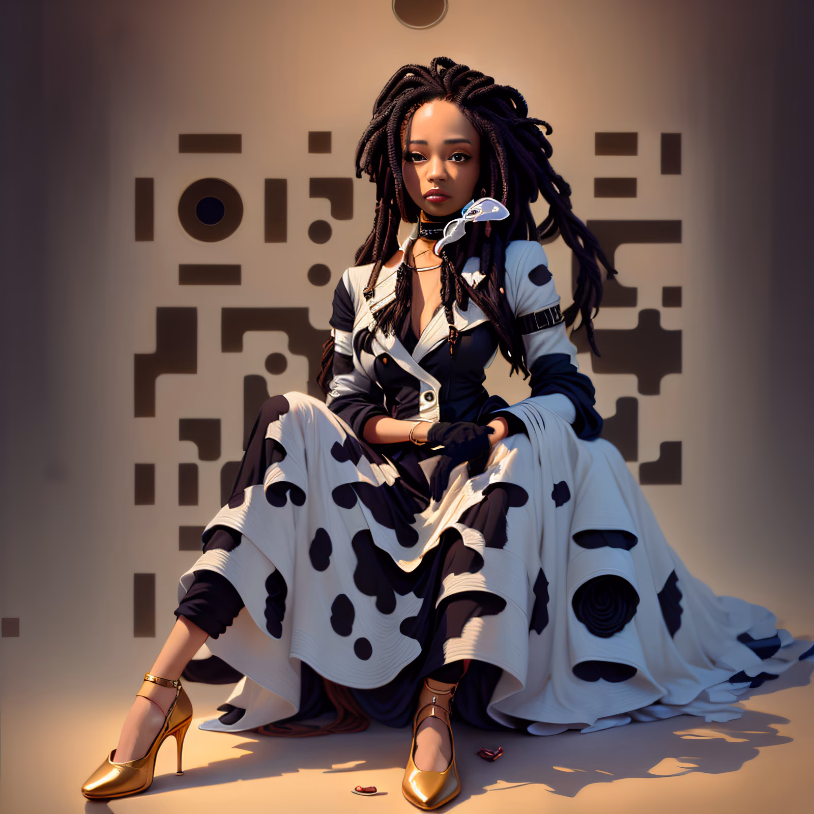 Seated Woman Fashion Digital Painting QR Code for Posters — image 1