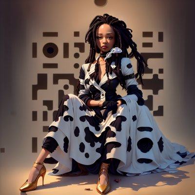 Seated Woman Fashion Digital Painting QR Code for Posters