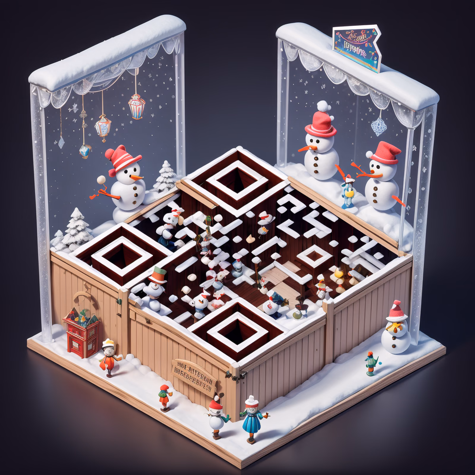 Snowy Toy Shop Isometric Diorama QR Code for Greeting Cards — image 1