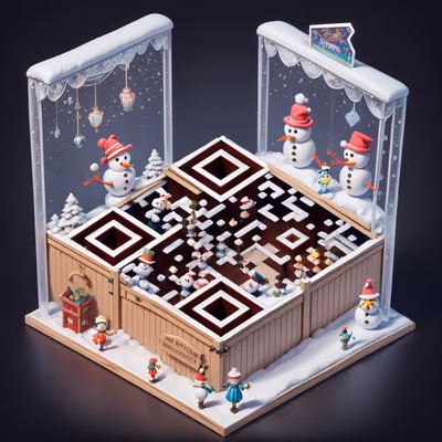 Snowy Toy Shop Isometric Diorama QR Code for Greeting Cards — image 1