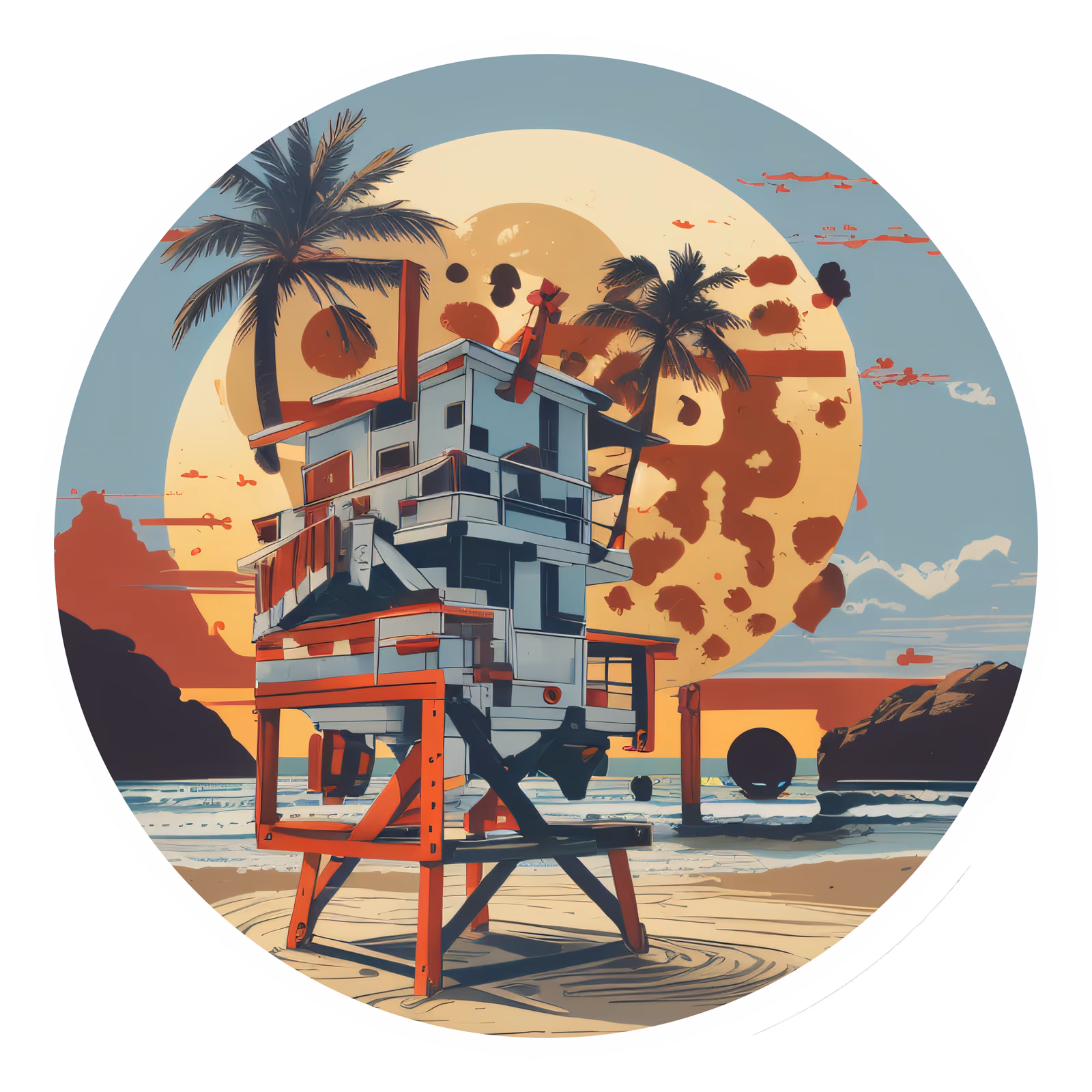 Ретро-вышка спасателя на пляже, векторный QR-код для наклеек — изображение 1