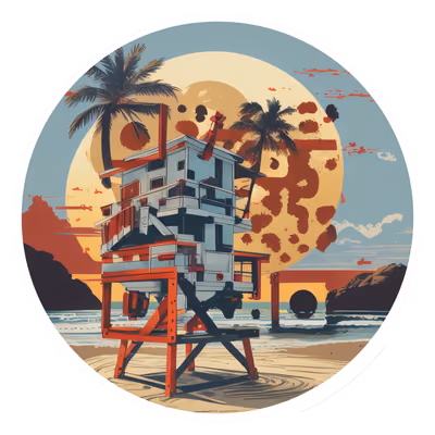 Ретро-вышка спасателя на пляже, векторный QR-код для наклеек — изображение 1