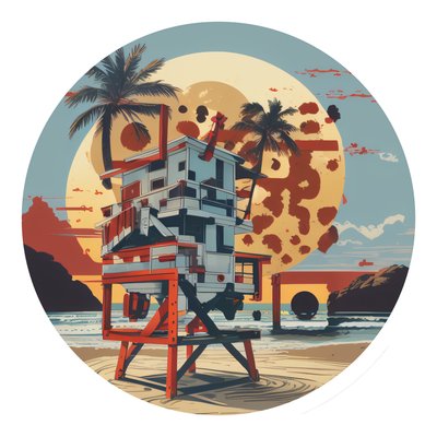 Retro Lifeguard Tower Beach Vector Building QR Code for Stickers
