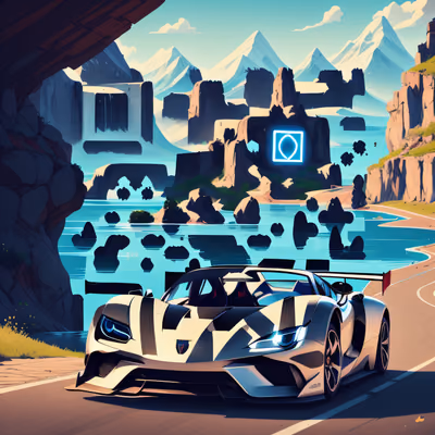 Спорткар у озера, игровая графика, QR-код для постеров — изображение 1