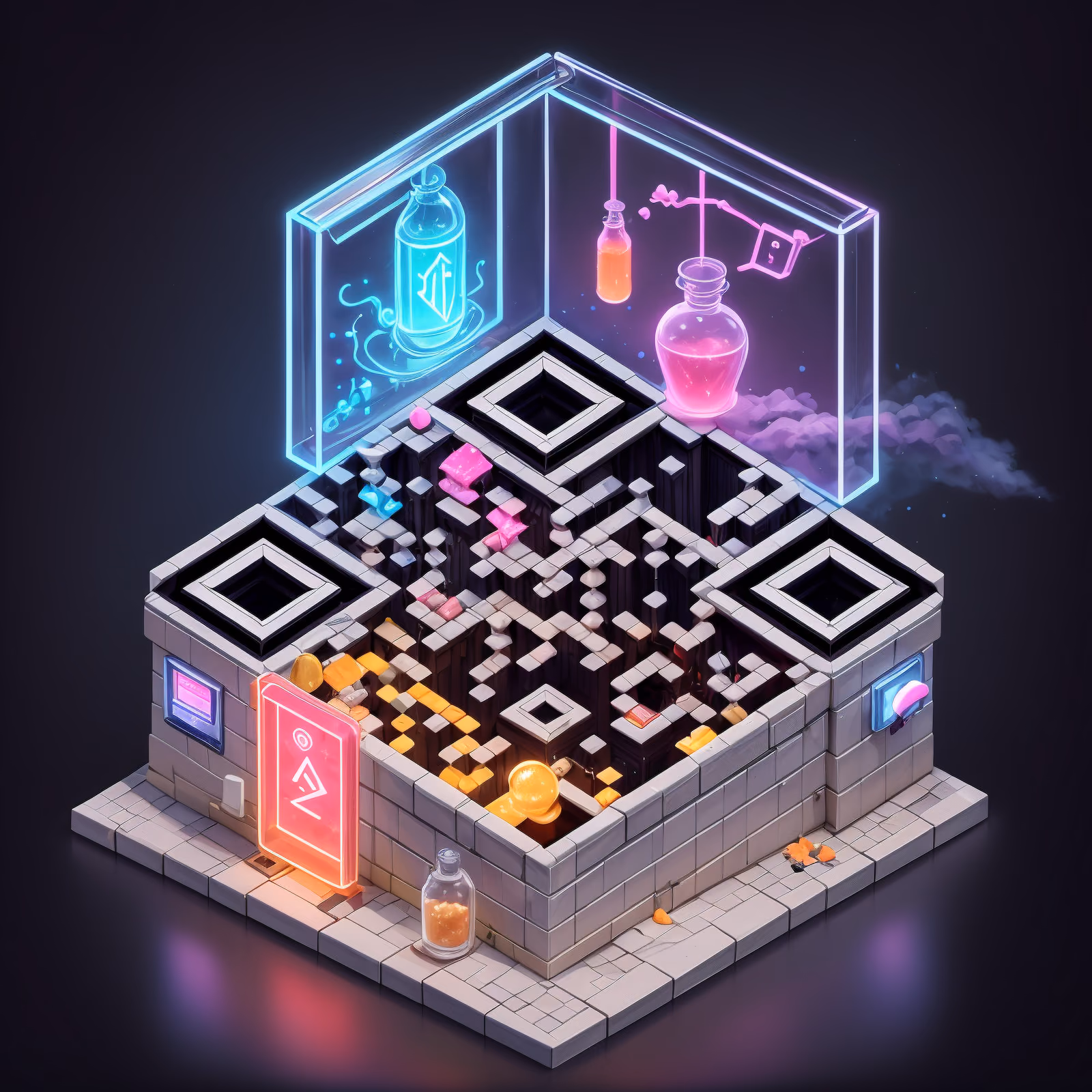 Isometric Potion Plaza Neon QR Code for Posters — image 1