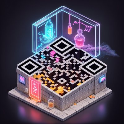 Isometric Potion Plaza Neon QR Code for Posters