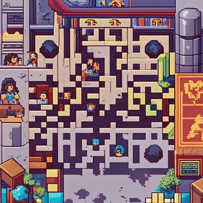 Pixel Art City Street QR Code for Posters — image 1
