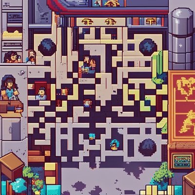 Pixel Art City Street QR Code for Posters