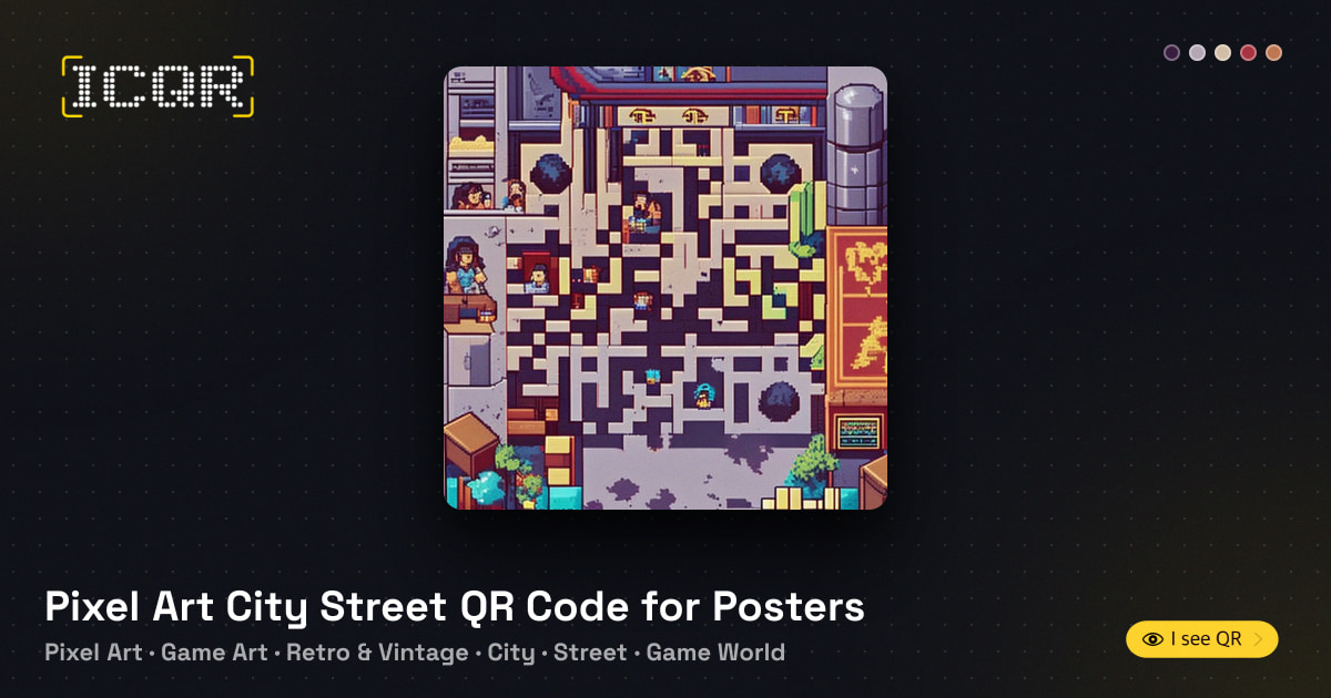 Pixel Art City Street QR Code for Posters • ICQR