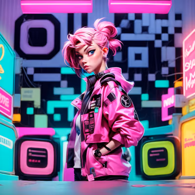 Pink Jacket Neon Girl Cyberpunk QR Code for Posters — image 1