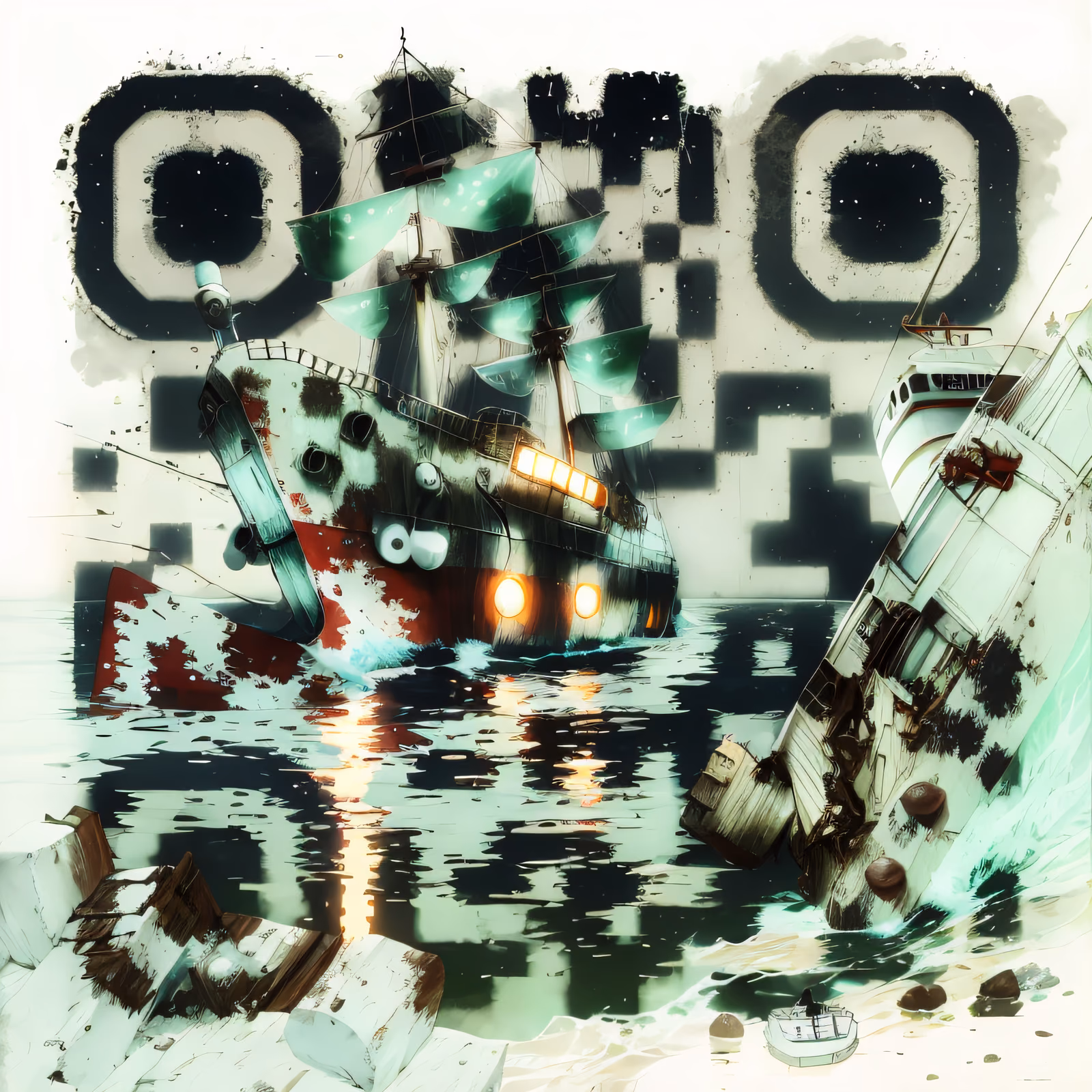 Цифровая живопись с ржавым кораблём: QR-код для постеров — изображение 1