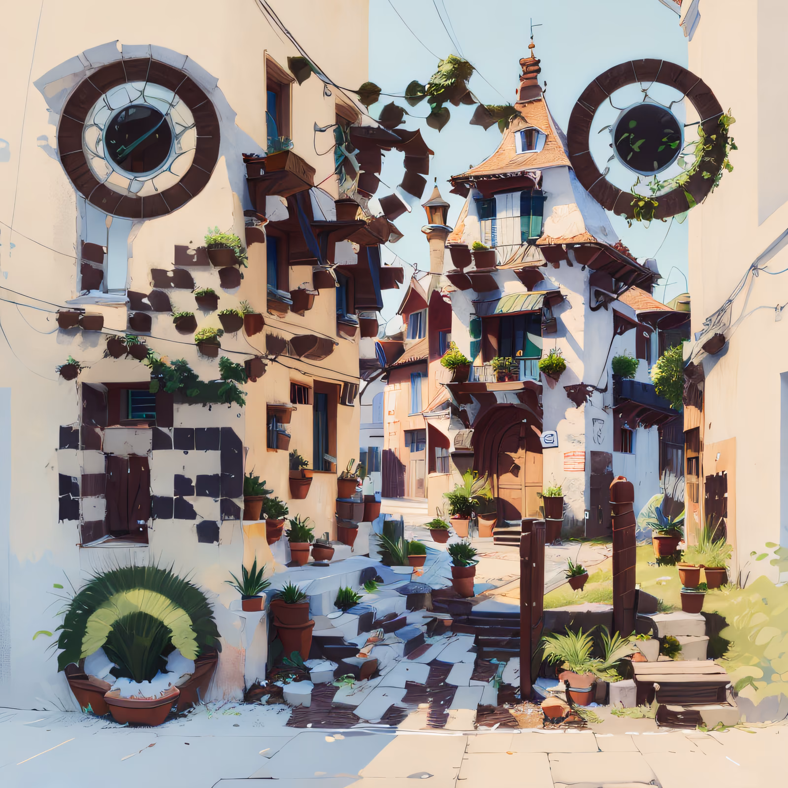 Sunlit Village Street Digital Painting QR Code Art — image 1