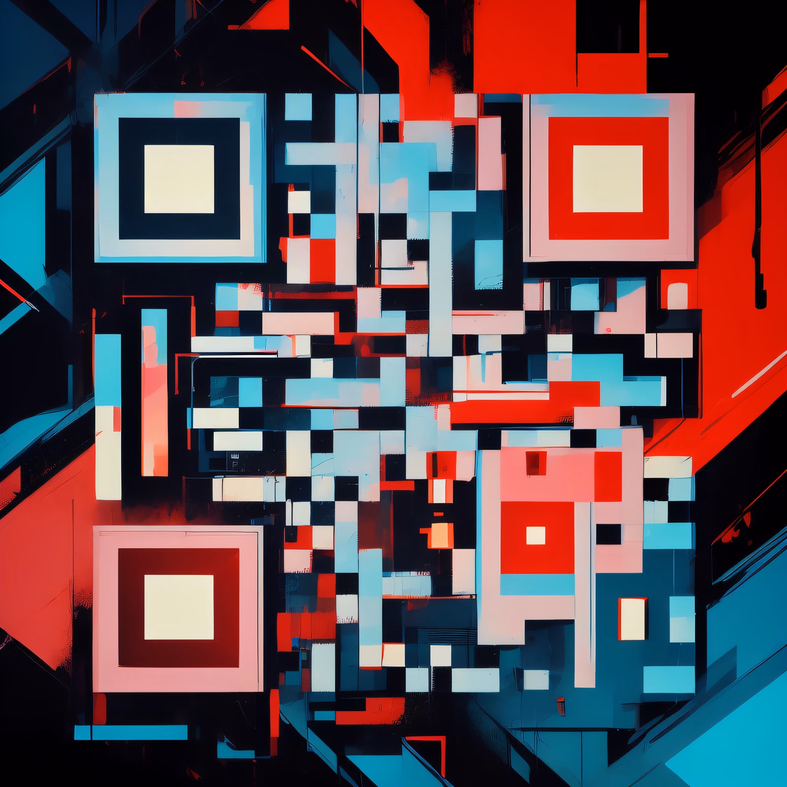 Красно-чёрно-голубая геометрическая абстракция: QR-код — изображение 1