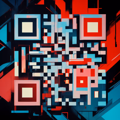 Красно-чёрно-голубая геометрическая абстракция: QR-код — изображение 1