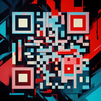 红黑青几何抽象二维码艺术
