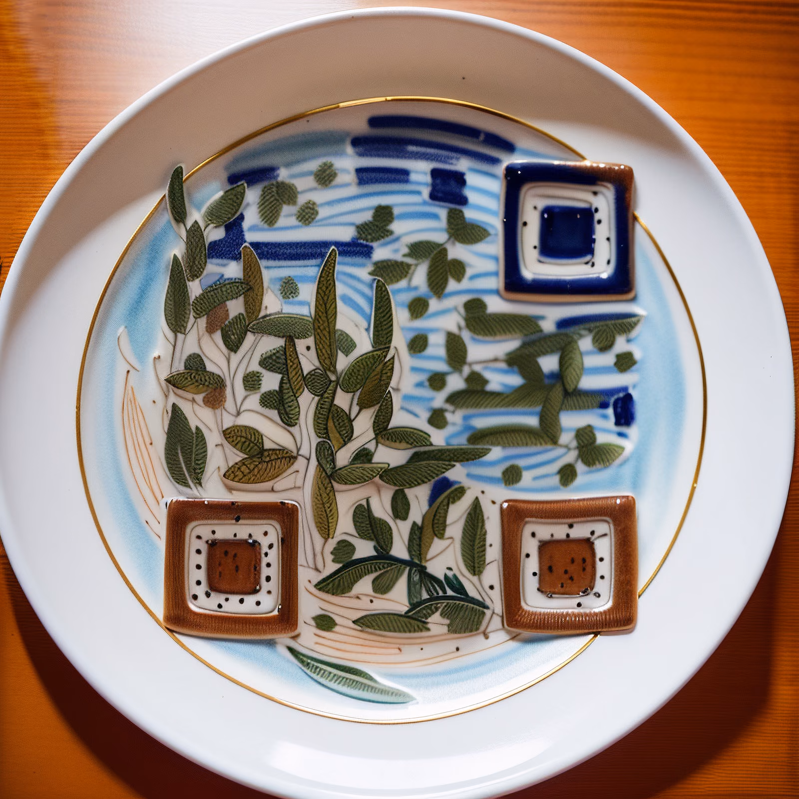 Olive Branch Ceramic Plate QR Code for Restaurant Menus — image 1