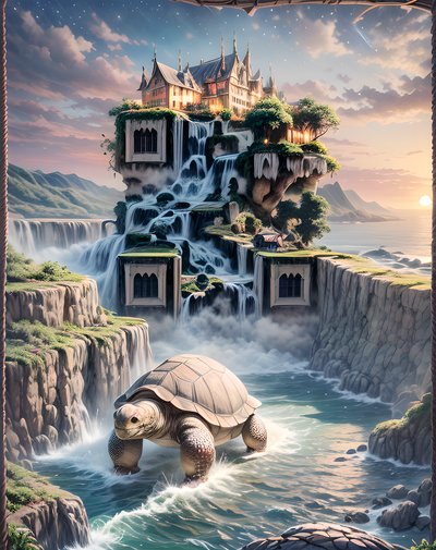 Tortoise and Waterfall Castle Fantasy QR Code Art