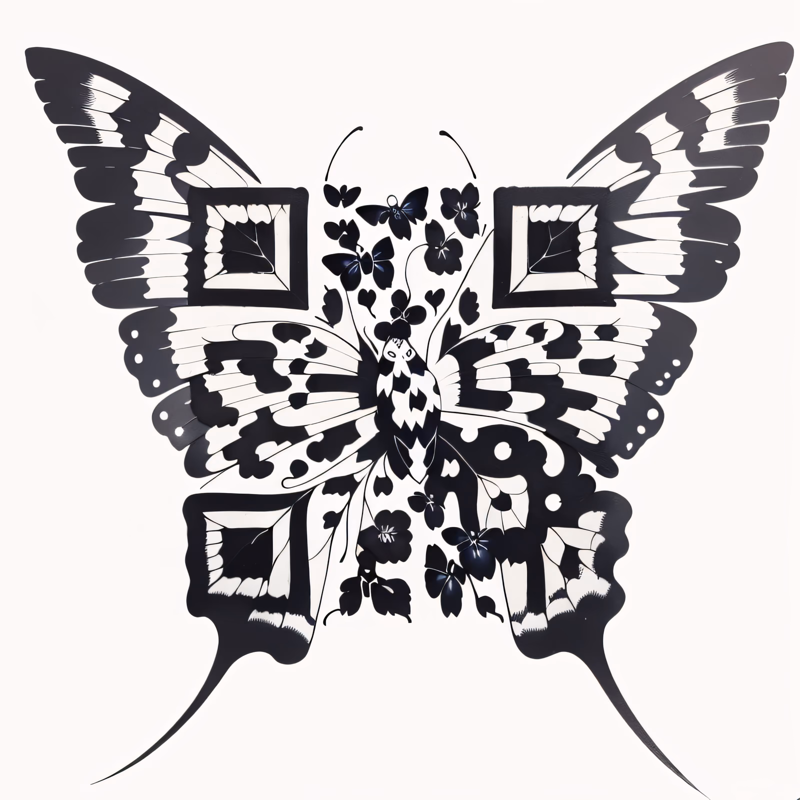 Black Ink Butterfly Tattoo QR Code for Temporary Tattoos — image 1