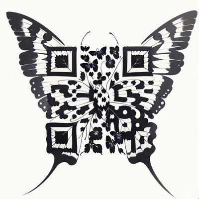 Бабочка чёрной тушью: QR-код для временных татуировок