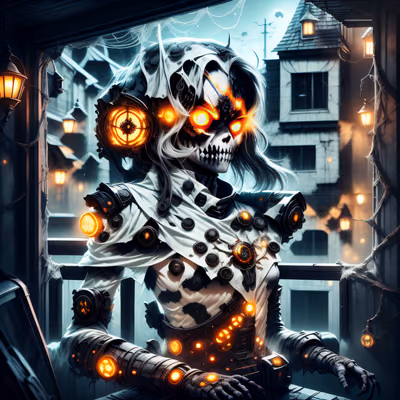 Skeleton Cyborg Halloween Digital Painting QR Code for Posters — image 1