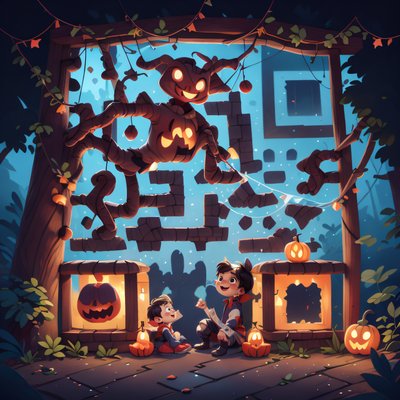 Halloween Kids Pumpkin Cartoon QR Code for Posters