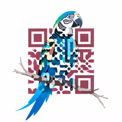 Blue Parrot on Branch Tattoo QR Code for Stickers — image 1