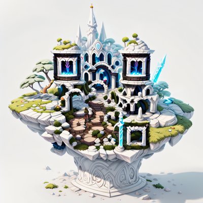 Парящий мраморный остров с замком: 3D QR-код для постеров