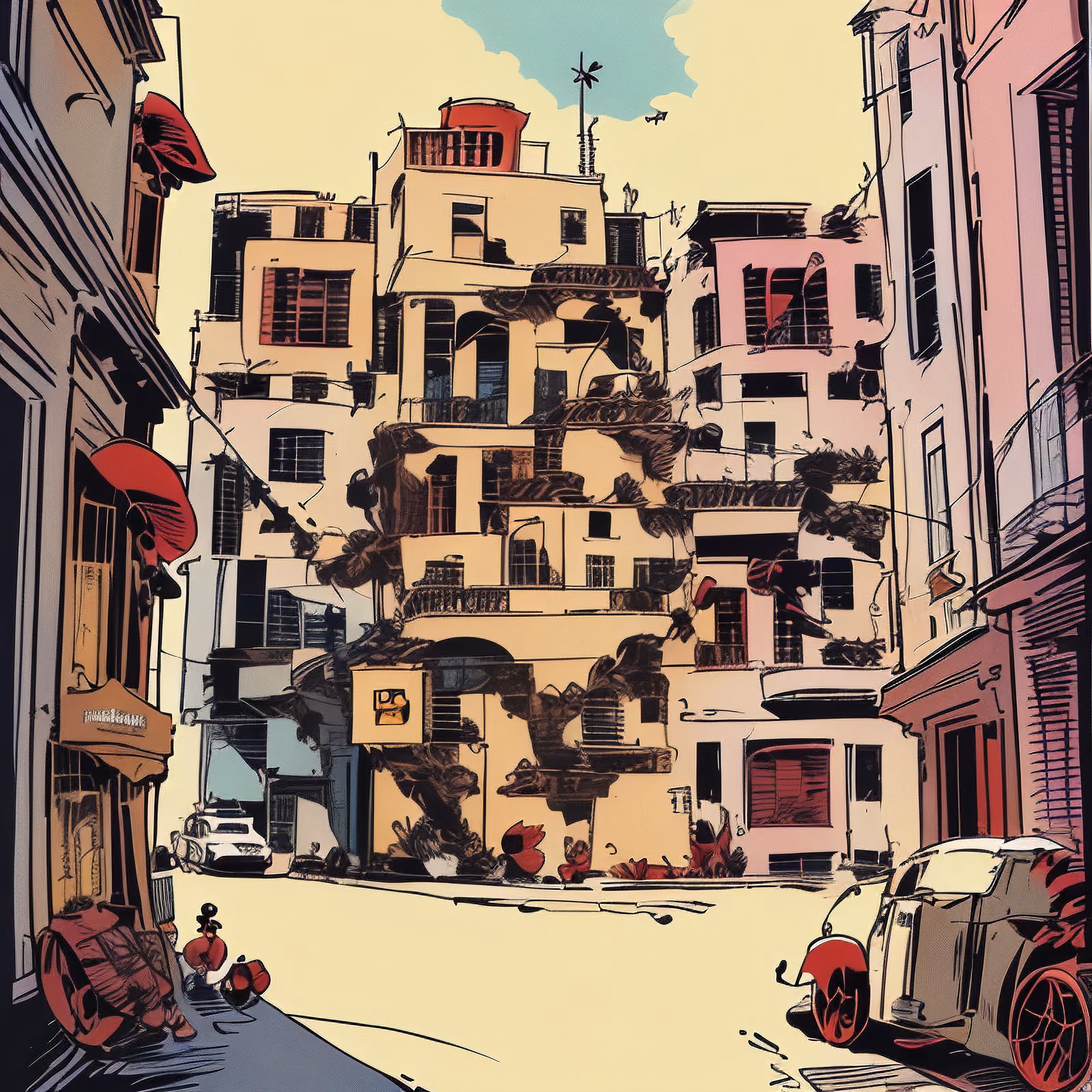 Comic Style City Street Building QR Code Art — image 1
