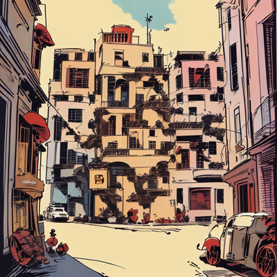Comic Style City Street Building QR Code Art — image 1