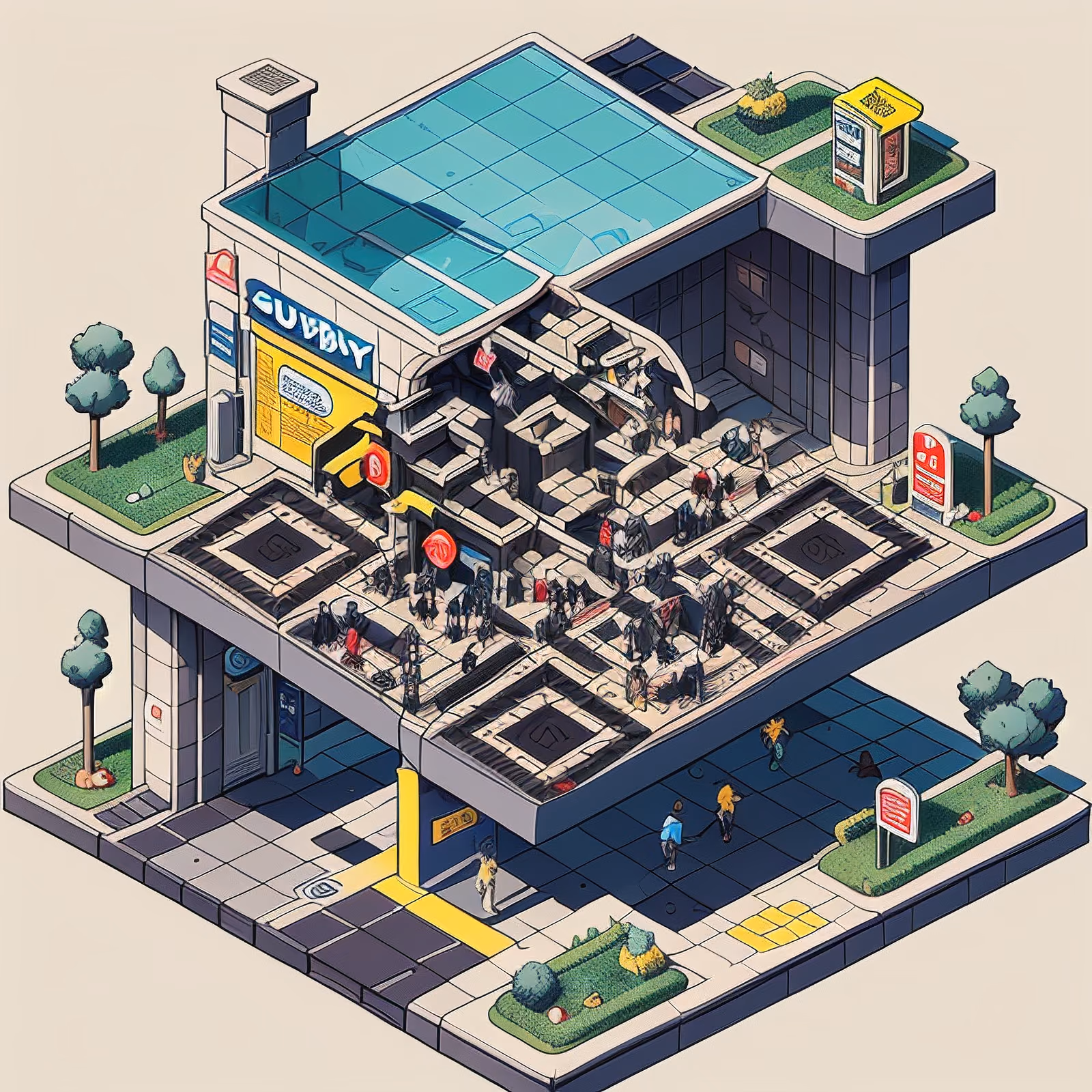 Isometric Subway Station Comic QR Code for Posters — image 1