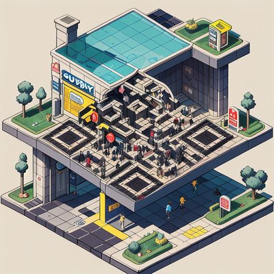 Isometric Subway Station Comic QR Code for Posters