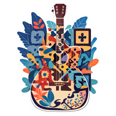 Floral Acoustic Guitar Vector QR Code for Stickers — image 1