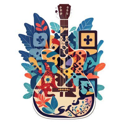Floral Acoustic Guitar Vector QR Code for Stickers