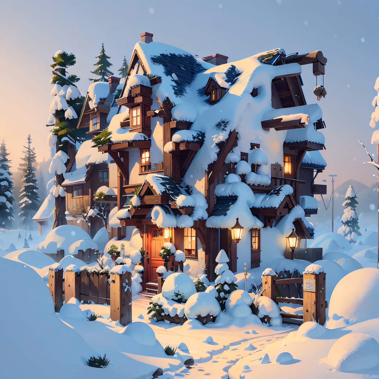 Snowy Timber Chalet 3D QR Code for Greeting Cards — image 1